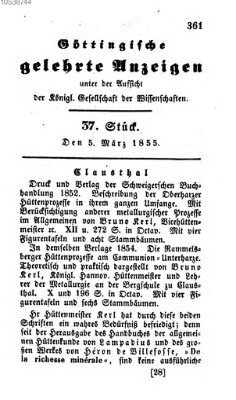 Göttingische gelehrte Anzeigen (Göttingische Zeitungen von gelehrten Sachen) Montag 5. März 1855