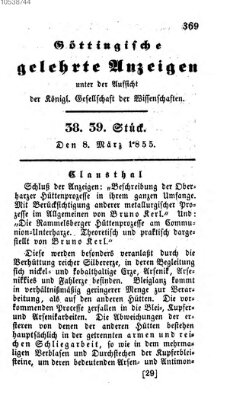 Göttingische gelehrte Anzeigen (Göttingische Zeitungen von gelehrten Sachen) Donnerstag 8. März 1855