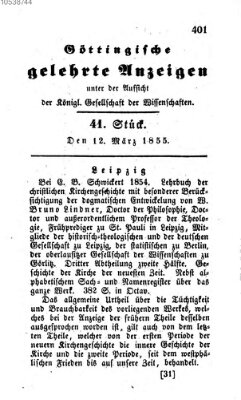 Göttingische gelehrte Anzeigen (Göttingische Zeitungen von gelehrten Sachen) Montag 12. März 1855