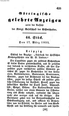 Göttingische gelehrte Anzeigen (Göttingische Zeitungen von gelehrten Sachen) Samstag 17. März 1855