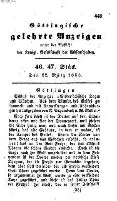 Göttingische gelehrte Anzeigen (Göttingische Zeitungen von gelehrten Sachen) Donnerstag 22. März 1855