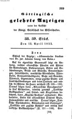 Göttingische gelehrte Anzeigen (Göttingische Zeitungen von gelehrten Sachen) Donnerstag 12. April 1855