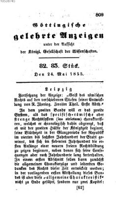 Göttingische gelehrte Anzeigen (Göttingische Zeitungen von gelehrten Sachen) Donnerstag 24. Mai 1855