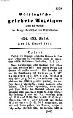 Göttingische gelehrte Anzeigen (Göttingische Zeitungen von gelehrten Sachen) Mittwoch 22. August 1855