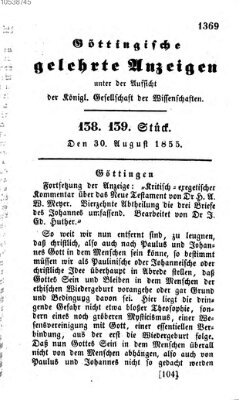 Göttingische gelehrte Anzeigen (Göttingische Zeitungen von gelehrten Sachen) Donnerstag 30. August 1855