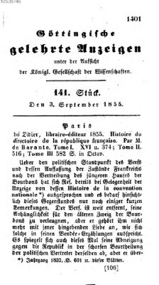 Göttingische gelehrte Anzeigen (Göttingische Zeitungen von gelehrten Sachen) Montag 3. September 1855