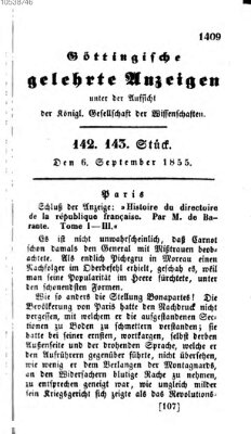 Göttingische gelehrte Anzeigen (Göttingische Zeitungen von gelehrten Sachen) Donnerstag 6. September 1855