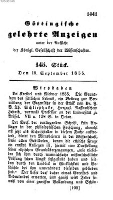 Göttingische gelehrte Anzeigen (Göttingische Zeitungen von gelehrten Sachen) Montag 10. September 1855