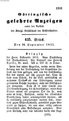 Göttingische gelehrte Anzeigen (Göttingische Zeitungen von gelehrten Sachen) Montag 24. September 1855