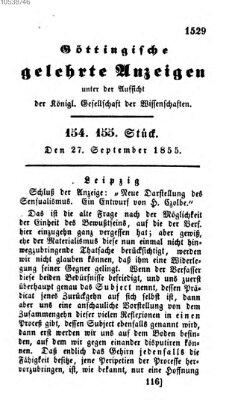 Göttingische gelehrte Anzeigen (Göttingische Zeitungen von gelehrten Sachen) Donnerstag 27. September 1855