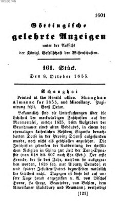 Göttingische gelehrte Anzeigen (Göttingische Zeitungen von gelehrten Sachen) Montag 8. Oktober 1855