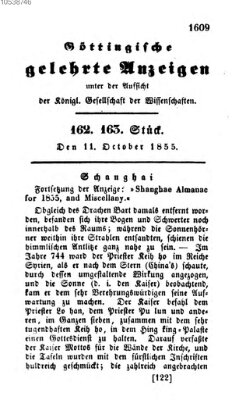 Göttingische gelehrte Anzeigen (Göttingische Zeitungen von gelehrten Sachen) Donnerstag 11. Oktober 1855