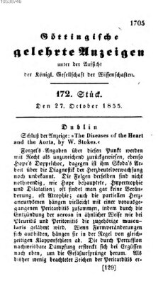 Göttingische gelehrte Anzeigen (Göttingische Zeitungen von gelehrten Sachen) Samstag 27. Oktober 1855