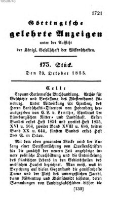 Göttingische gelehrte Anzeigen (Göttingische Zeitungen von gelehrten Sachen) Montag 29. Oktober 1855
