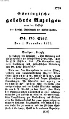 Göttingische gelehrte Anzeigen (Göttingische Zeitungen von gelehrten Sachen) Donnerstag 1. November 1855