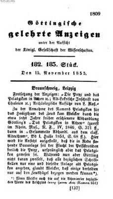 Göttingische gelehrte Anzeigen (Göttingische Zeitungen von gelehrten Sachen) Donnerstag 15. November 1855