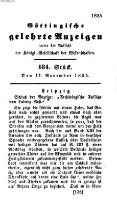 Göttingische gelehrte Anzeigen (Göttingische Zeitungen von gelehrten Sachen) Samstag 17. November 1855