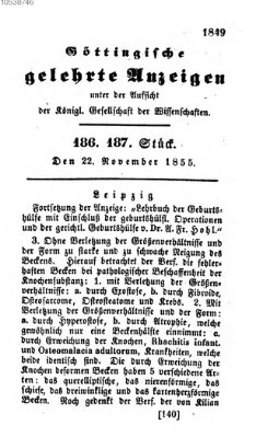 Göttingische gelehrte Anzeigen (Göttingische Zeitungen von gelehrten Sachen) Donnerstag 22. November 1855