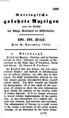 Göttingische gelehrte Anzeigen (Göttingische Zeitungen von gelehrten Sachen) Donnerstag 29. November 1855