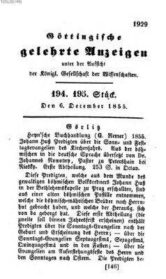 Göttingische gelehrte Anzeigen (Göttingische Zeitungen von gelehrten Sachen) Donnerstag 6. Dezember 1855