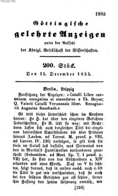 Göttingische gelehrte Anzeigen (Göttingische Zeitungen von gelehrten Sachen) Samstag 15. Dezember 1855