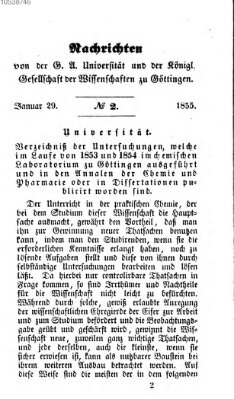 Göttingische gelehrte Anzeigen (Göttingische Zeitungen von gelehrten Sachen) Montag 29. Januar 1855