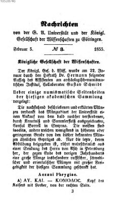 Göttingische gelehrte Anzeigen (Göttingische Zeitungen von gelehrten Sachen) Montag 5. Februar 1855