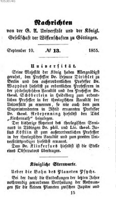 Göttingische gelehrte Anzeigen (Göttingische Zeitungen von gelehrten Sachen) Montag 10. September 1855