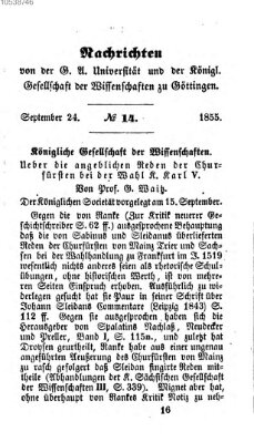 Göttingische gelehrte Anzeigen (Göttingische Zeitungen von gelehrten Sachen) Montag 24. September 1855