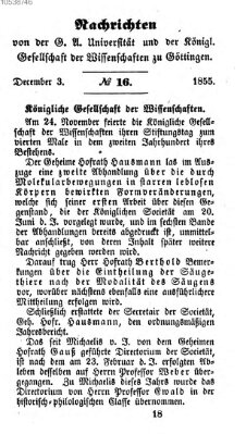 Göttingische gelehrte Anzeigen (Göttingische Zeitungen von gelehrten Sachen) Montag 3. Dezember 1855