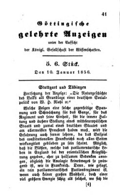 Göttingische gelehrte Anzeigen (Göttingische Zeitungen von gelehrten Sachen) Donnerstag 10. Januar 1856