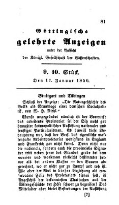 Göttingische gelehrte Anzeigen (Göttingische Zeitungen von gelehrten Sachen) Donnerstag 17. Januar 1856