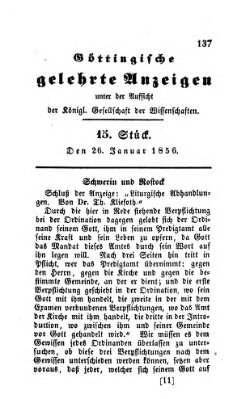 Göttingische gelehrte Anzeigen (Göttingische Zeitungen von gelehrten Sachen) Samstag 26. Januar 1856