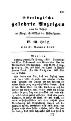 Göttingische gelehrte Anzeigen (Göttingische Zeitungen von gelehrten Sachen) Donnerstag 31. Januar 1856