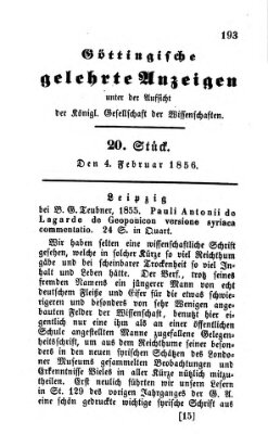 Göttingische gelehrte Anzeigen (Göttingische Zeitungen von gelehrten Sachen) Montag 4. Februar 1856