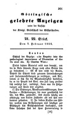 Göttingische gelehrte Anzeigen (Göttingische Zeitungen von gelehrten Sachen) Donnerstag 7. Februar 1856