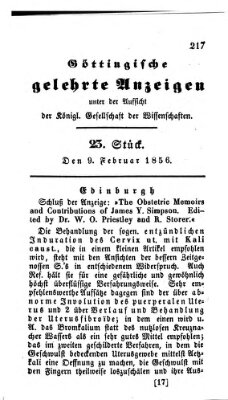 Göttingische gelehrte Anzeigen (Göttingische Zeitungen von gelehrten Sachen) Samstag 9. Februar 1856