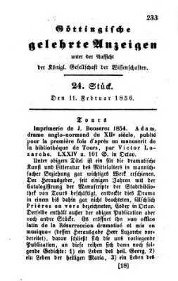 Göttingische gelehrte Anzeigen (Göttingische Zeitungen von gelehrten Sachen) Montag 11. Februar 1856