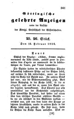 Göttingische gelehrte Anzeigen (Göttingische Zeitungen von gelehrten Sachen) Donnerstag 14. Februar 1856