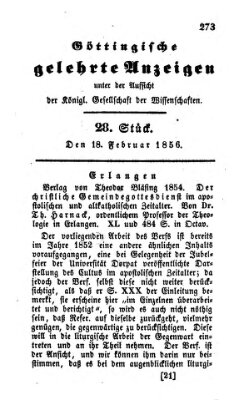 Göttingische gelehrte Anzeigen (Göttingische Zeitungen von gelehrten Sachen) Montag 18. Februar 1856