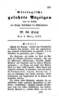 Göttingische gelehrte Anzeigen (Göttingische Zeitungen von gelehrten Sachen) Donnerstag 6. März 1856