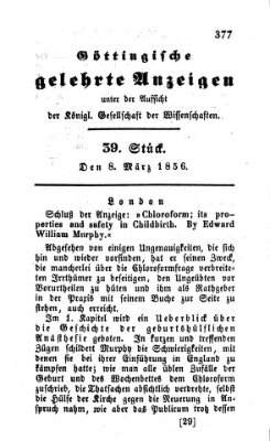 Göttingische gelehrte Anzeigen (Göttingische Zeitungen von gelehrten Sachen) Samstag 8. März 1856