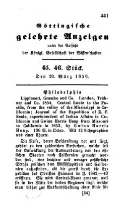 Göttingische gelehrte Anzeigen (Göttingische Zeitungen von gelehrten Sachen) Donnerstag 20. März 1856