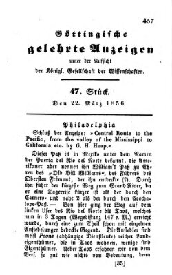 Göttingische gelehrte Anzeigen (Göttingische Zeitungen von gelehrten Sachen) Samstag 22. März 1856