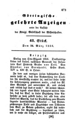 Göttingische gelehrte Anzeigen (Göttingische Zeitungen von gelehrten Sachen) Montag 24. März 1856