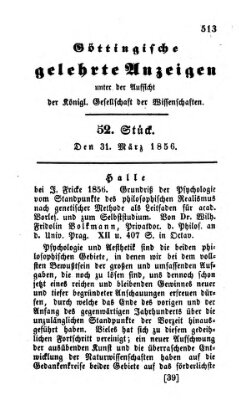 Göttingische gelehrte Anzeigen (Göttingische Zeitungen von gelehrten Sachen) Montag 31. März 1856