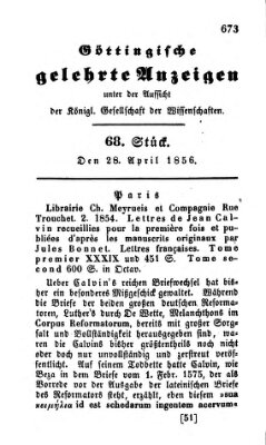 Göttingische gelehrte Anzeigen (Göttingische Zeitungen von gelehrten Sachen) Montag 28. April 1856