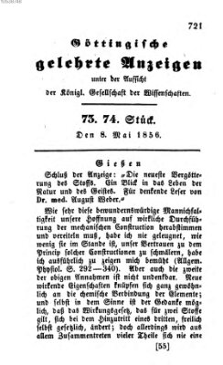 Göttingische gelehrte Anzeigen (Göttingische Zeitungen von gelehrten Sachen) Donnerstag 8. Mai 1856