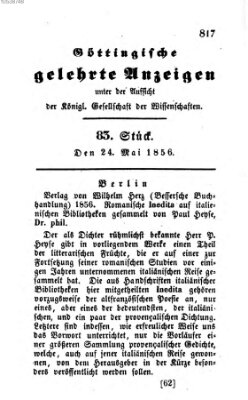 Göttingische gelehrte Anzeigen (Göttingische Zeitungen von gelehrten Sachen) Samstag 24. Mai 1856