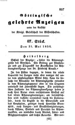 Göttingische gelehrte Anzeigen (Göttingische Zeitungen von gelehrten Sachen) Samstag 31. Mai 1856